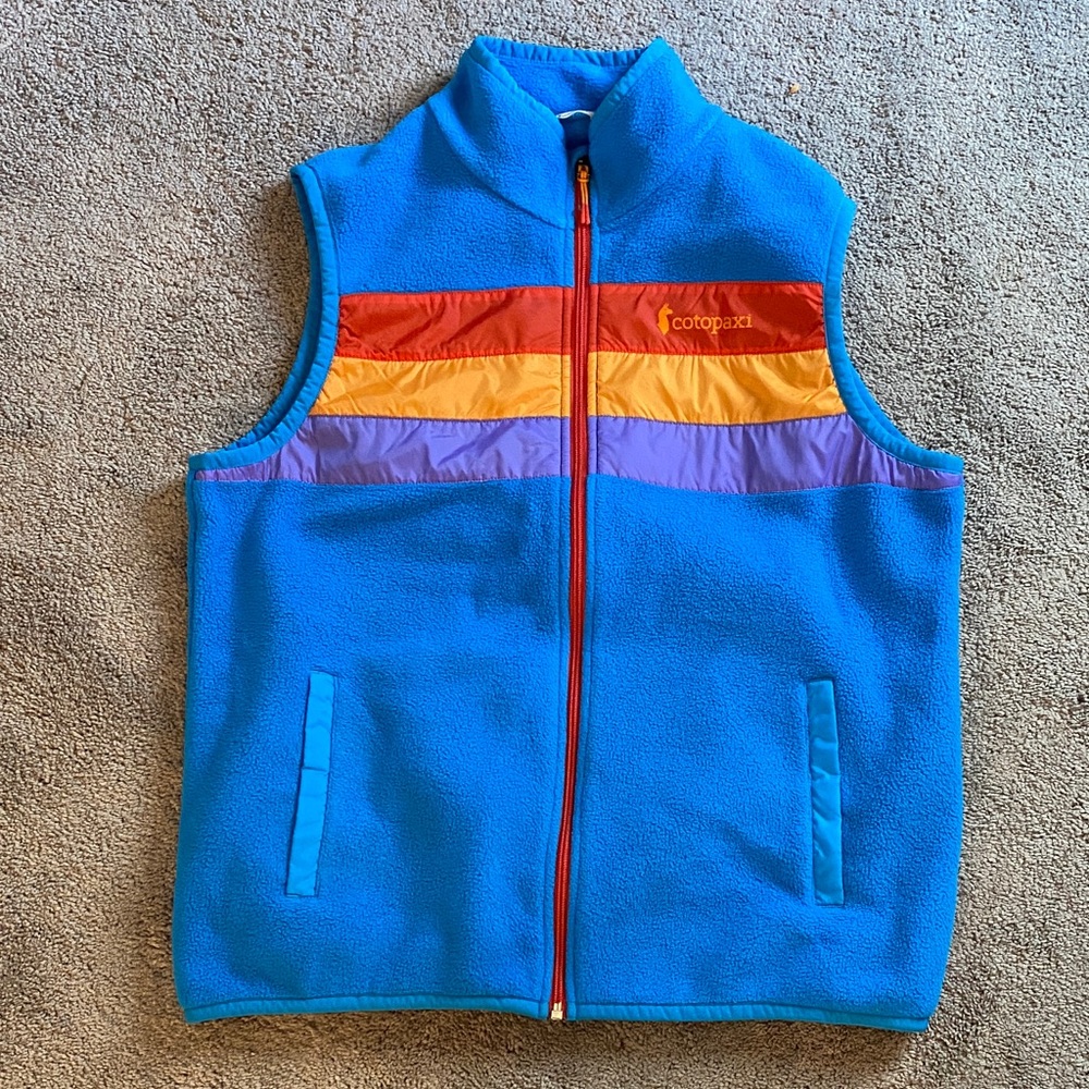 Cotopaxi Vibrant Blue Vest with Multicolor Stripes